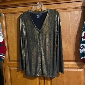 Carole Little Metallic Black and Gold Button Down Shirt